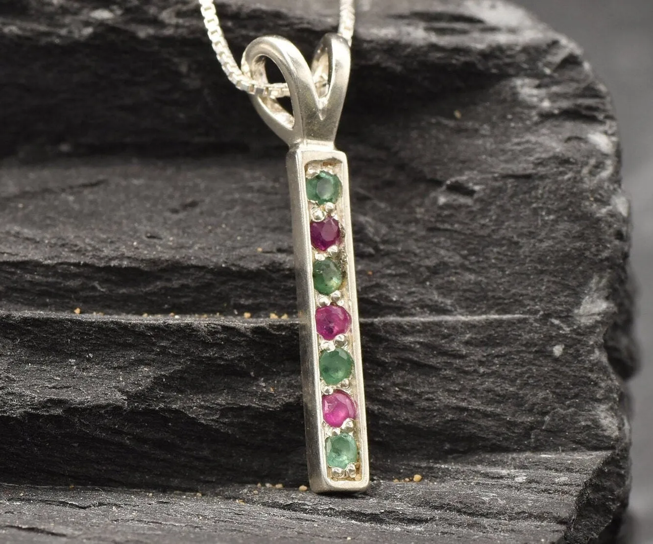 Vertical Ruby Pendant - Real Emerald Necklace - Layering Necklace