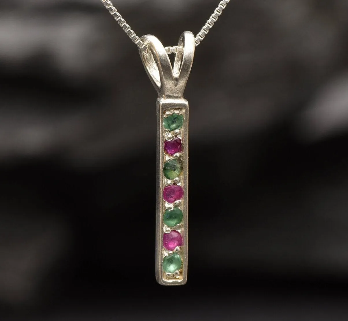 Vertical Ruby Pendant - Real Emerald Necklace - Layering Necklace