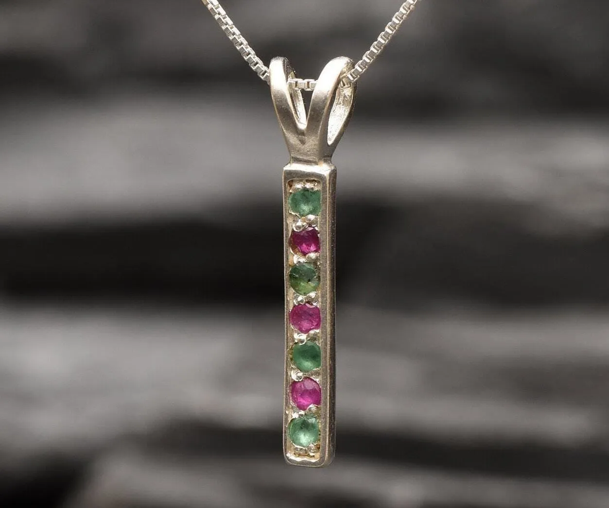 Vertical Ruby Pendant - Real Emerald Necklace - Layering Necklace