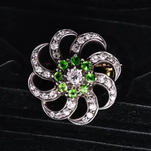 Victorian Diamond & Demantoid Garnet "Sun in Splendour" Brooch