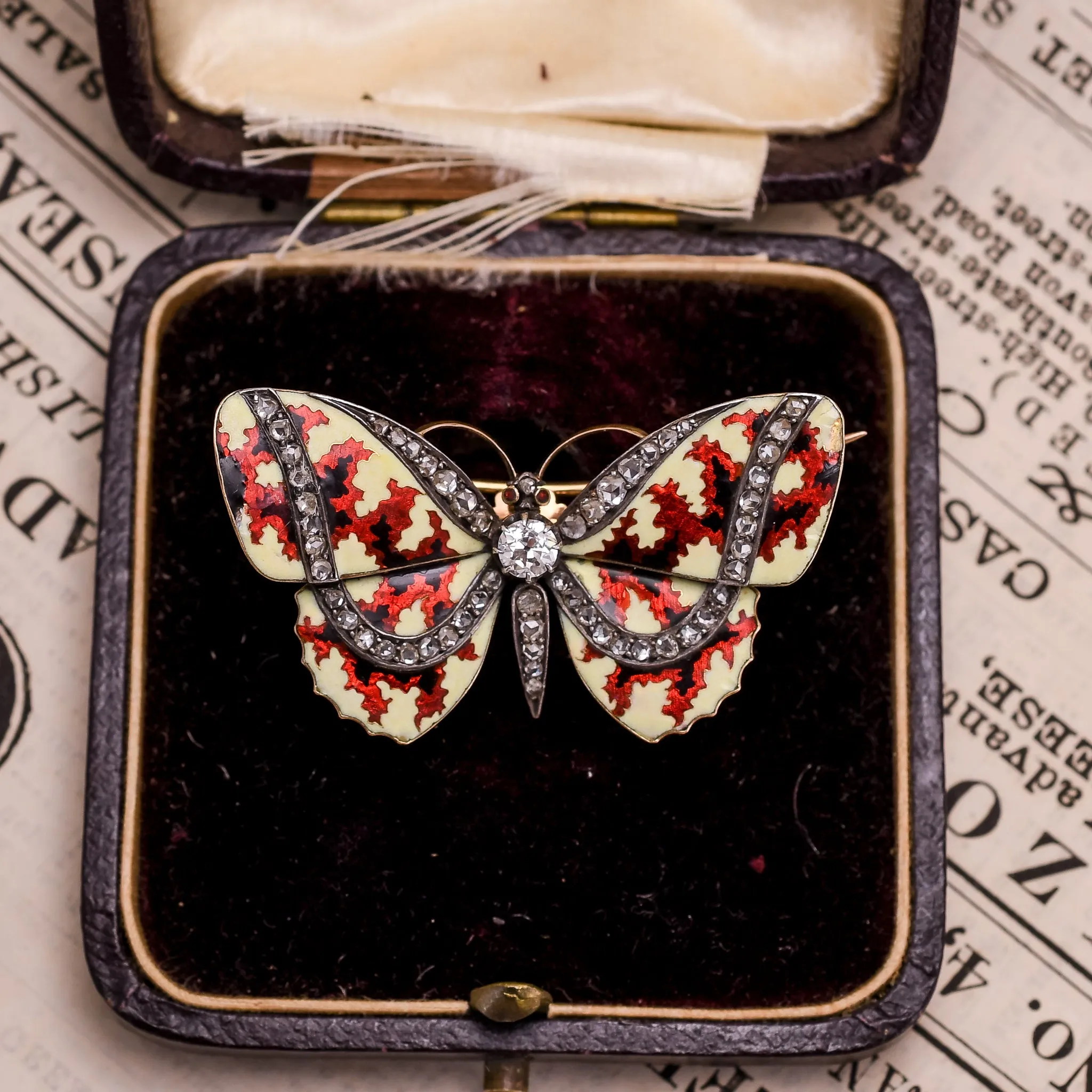 Victorian Diamond & Enamel Butterfly Brooch