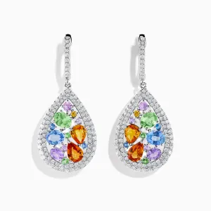 Watercolors 14K White Gold Multi Sapphire and Diamond Earrings