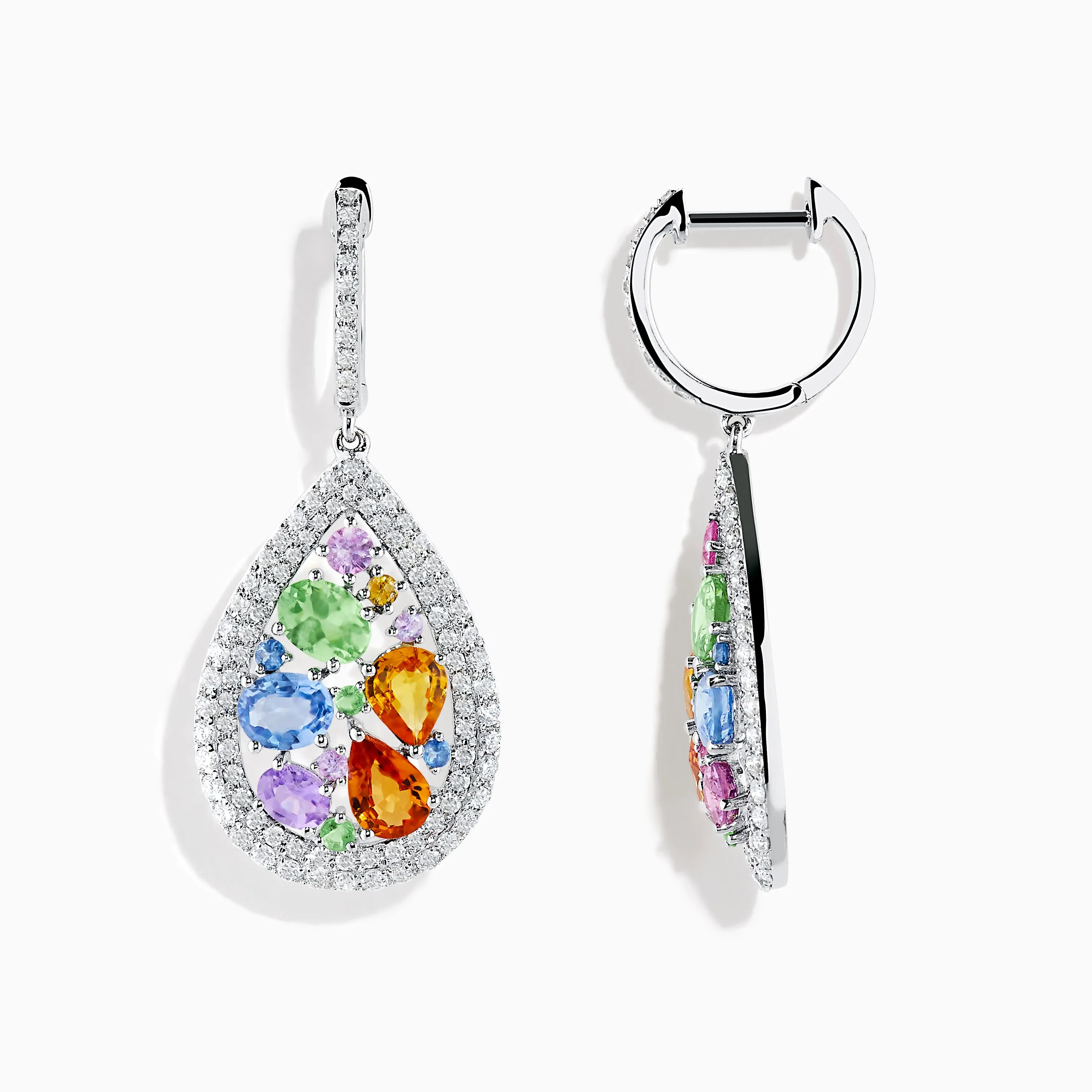 Watercolors 14K White Gold Multi Sapphire and Diamond Earrings