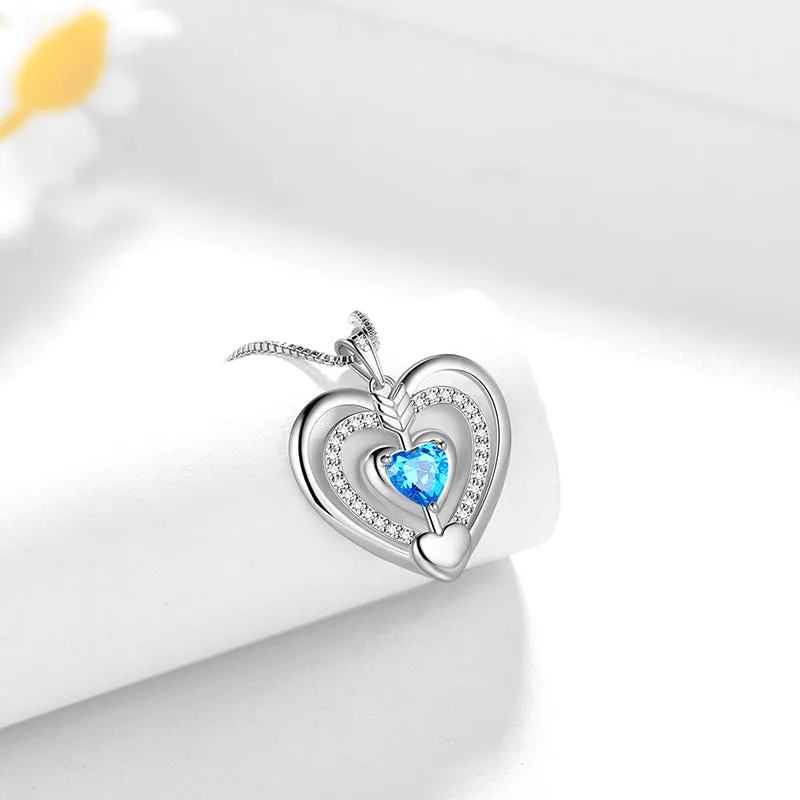 Women Blue Heart Necklace March Birthstone Pendant Aquamarine Girls Jewelry Birthday Gifts 925 Sterling Silver