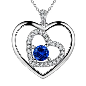 Women Blue Heart Necklace September Birthstone Pendant Sapphire Girls Jewelry Birthday Gifts 925 Sterling Silver